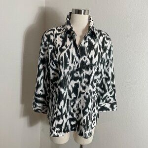 Foxcroft Womens Plus 16 Wrinkle Free Fitted Button Up Shirt 3/4 Sleeve Blouse